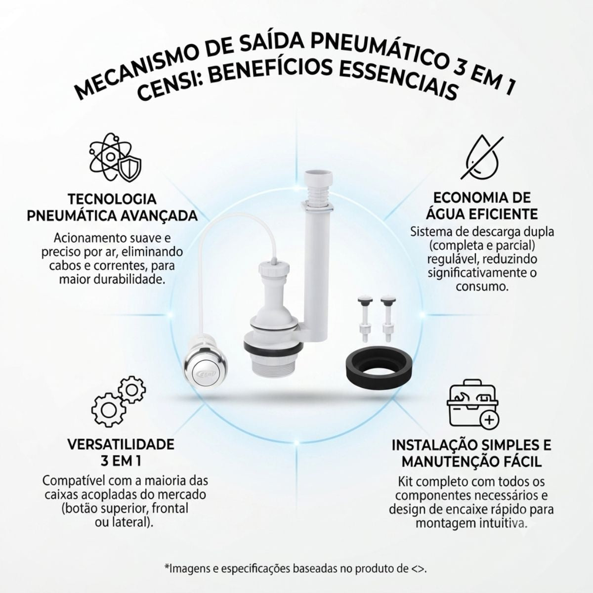 Mecanismo de Saída Pneumático 3 em 1 para Caixa Acoplada Censi