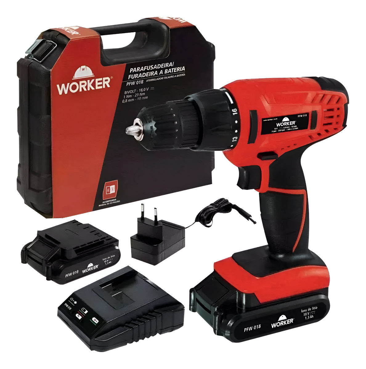 Parafusadeira/Furadeira a Bateria Kit 13 Peças 12V Worker - Thony Ferragem