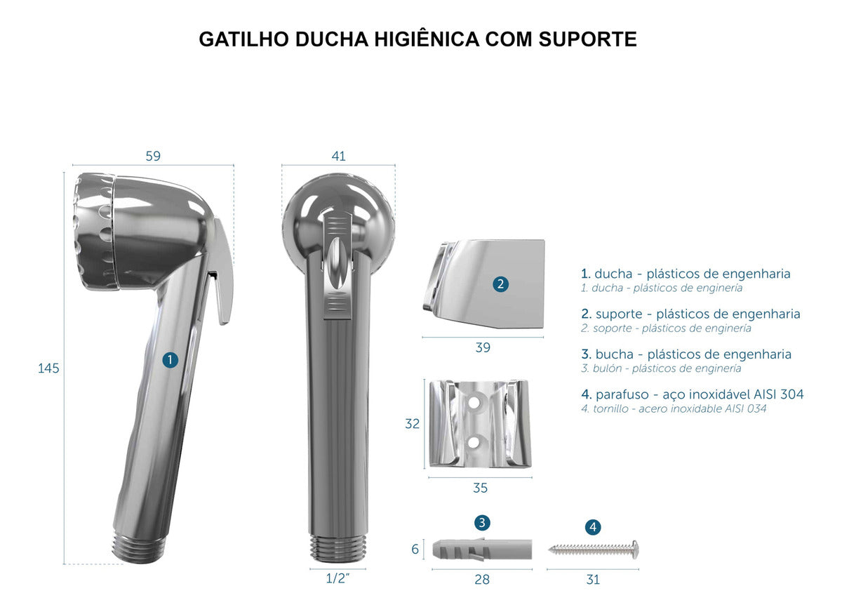 Ducha Luxo C/ Gatilho Cromada Blukit - Thony Ferragem