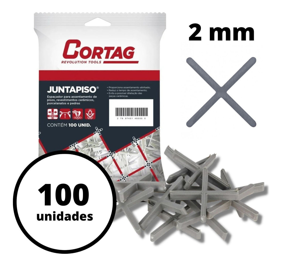 Espaçador Junta Piso 2mm C/ 100 peças Cortag - Thony Ferragem