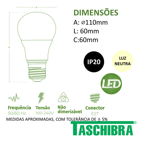Lampada Led Bulbo Tkl 60 9w 4000k Taschibra - Thony Ferragem