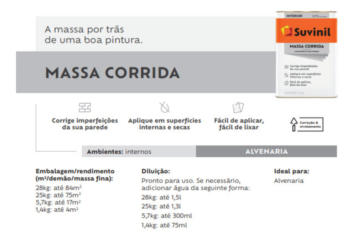 Massa Corrida Pva 1,4kg Suvinil - Thony Ferragem