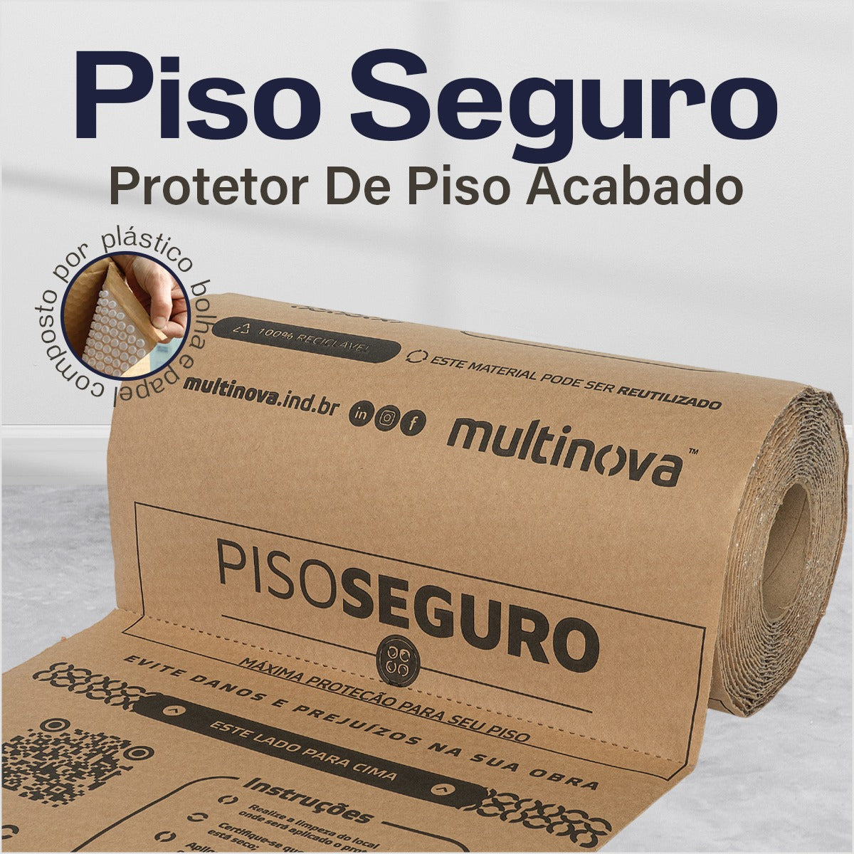 Protetor de Piso com Plástico Bolha + Papel Kraft Multinova