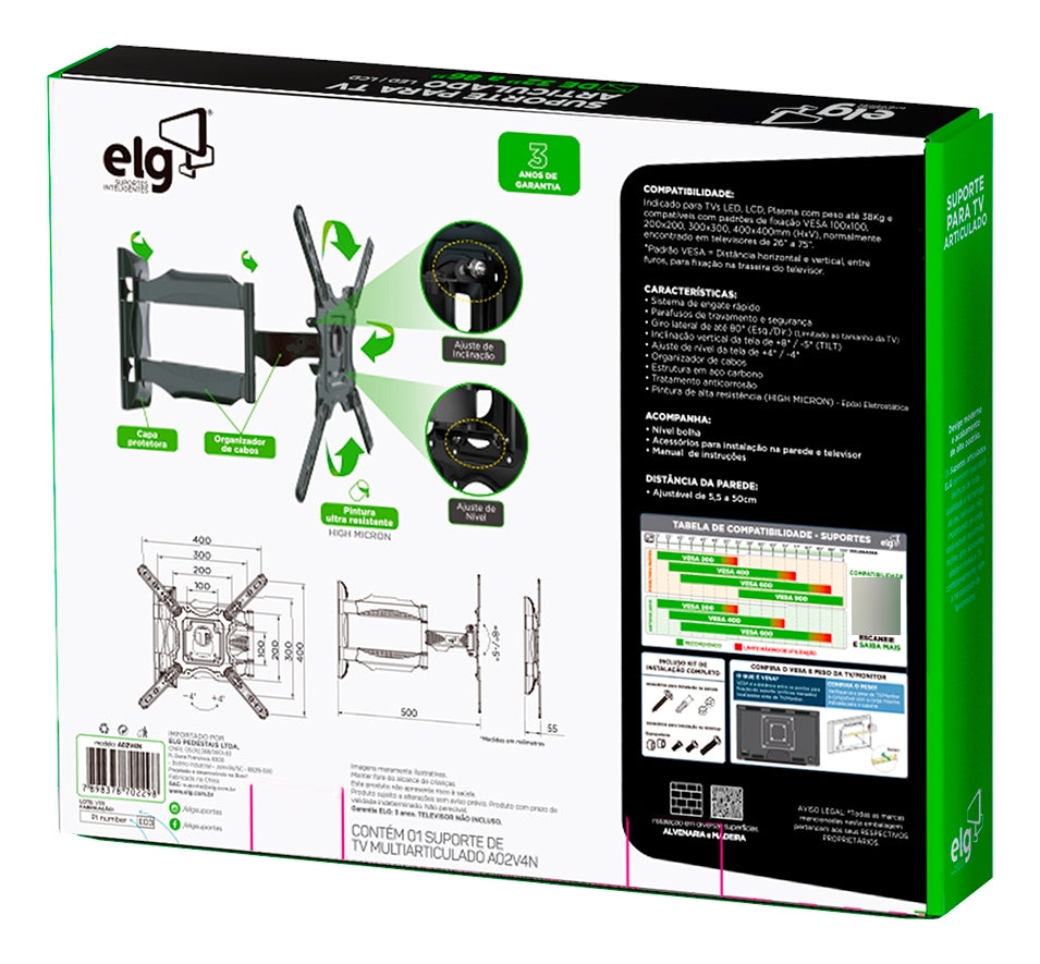 Suporte Articulado 4 Movimentos Tv 26" A 55" ELG - Thony Ferragem