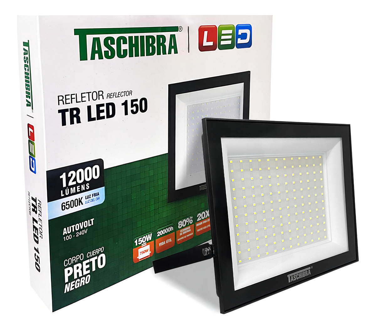 Refletor Led Slim 150w 6500k Bivolt Preto Taschibra - Thony Ferragem
