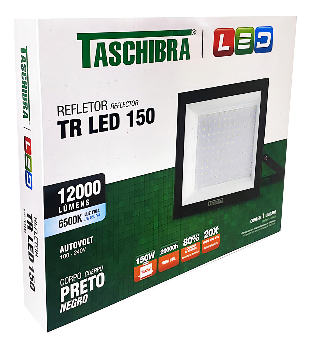 Refletor Led Slim 150w 6500k Bivolt Preto Taschibra - Thony Ferragem