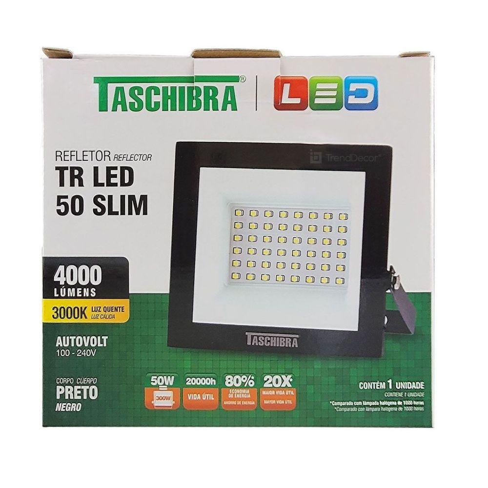 REFLETOR LED SLIM 50W 6500K BIVOLT PRETO - Thony Ferragem