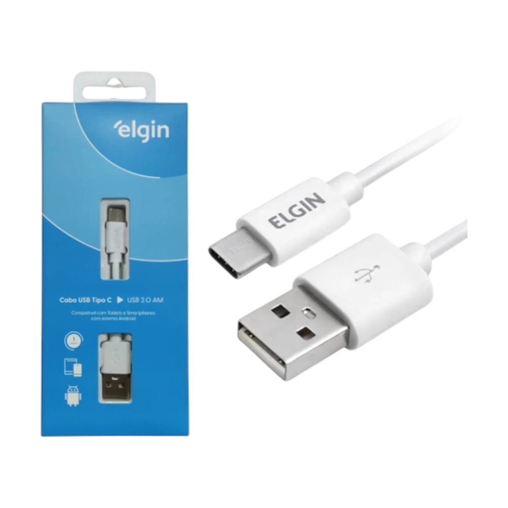 Cabo USB Tipo-C 1m – Branco – Elgin - Thony Ferragem