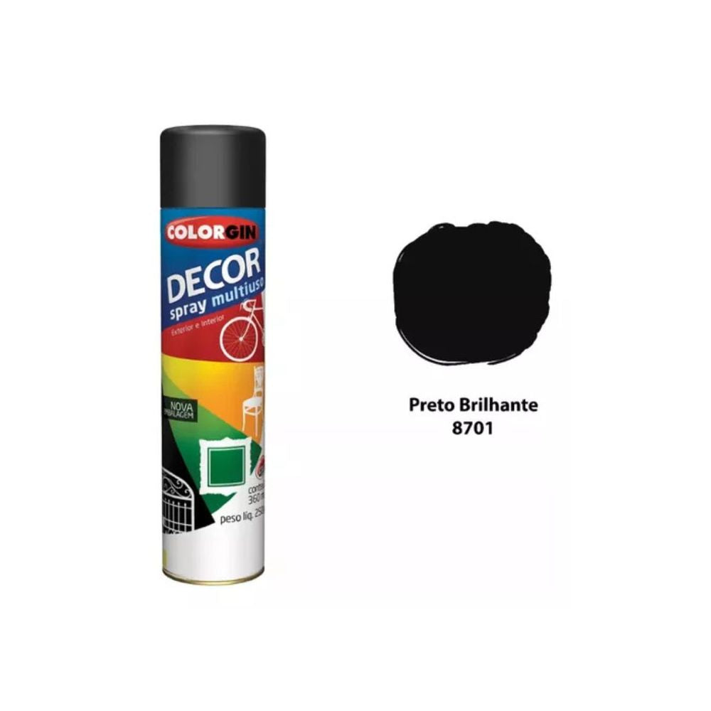 Spray Colorgin Decor Preto Brilho 870 - Thony Ferragem
