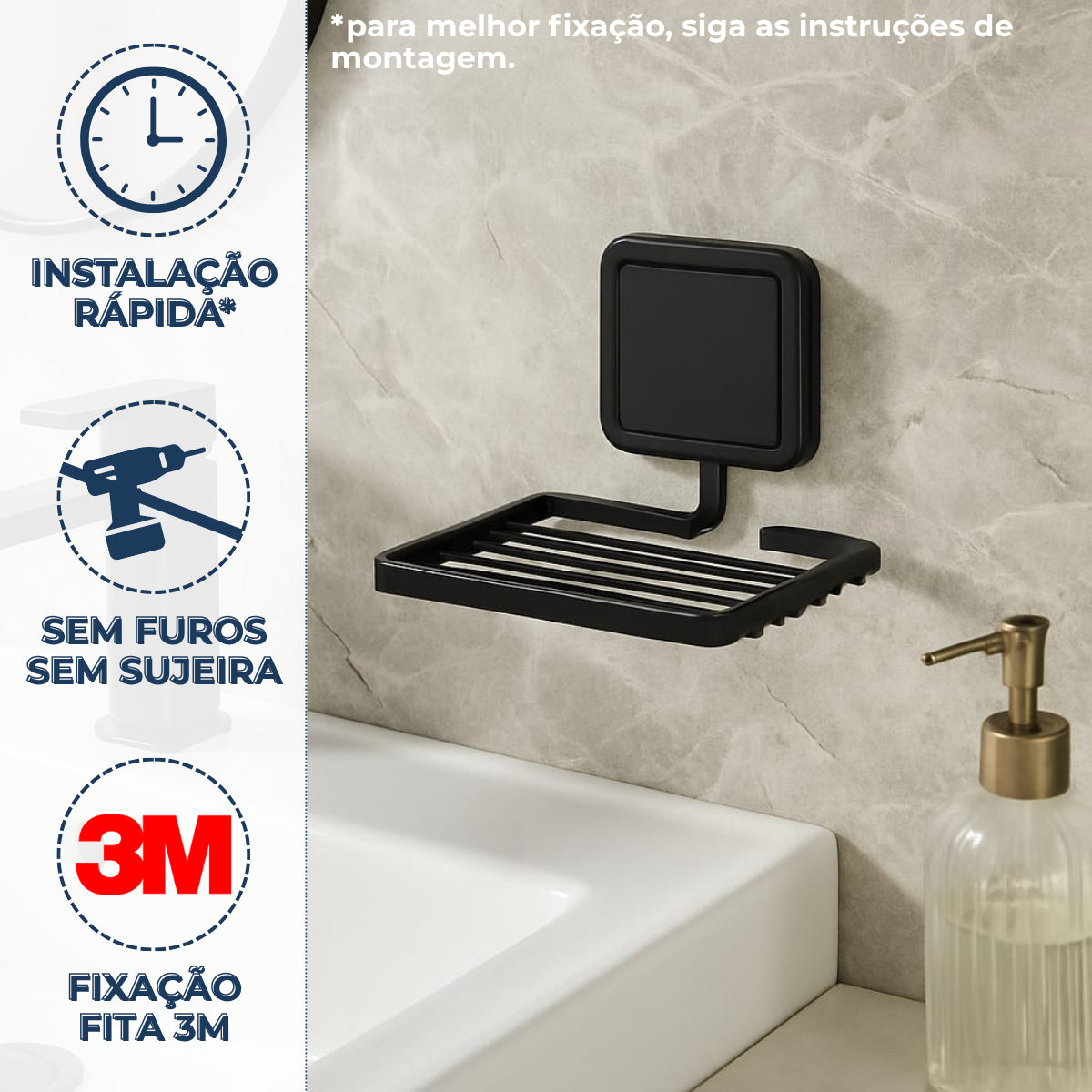 Saboneteira com Adesivo Preto Fosco Future - Thony Ferragem