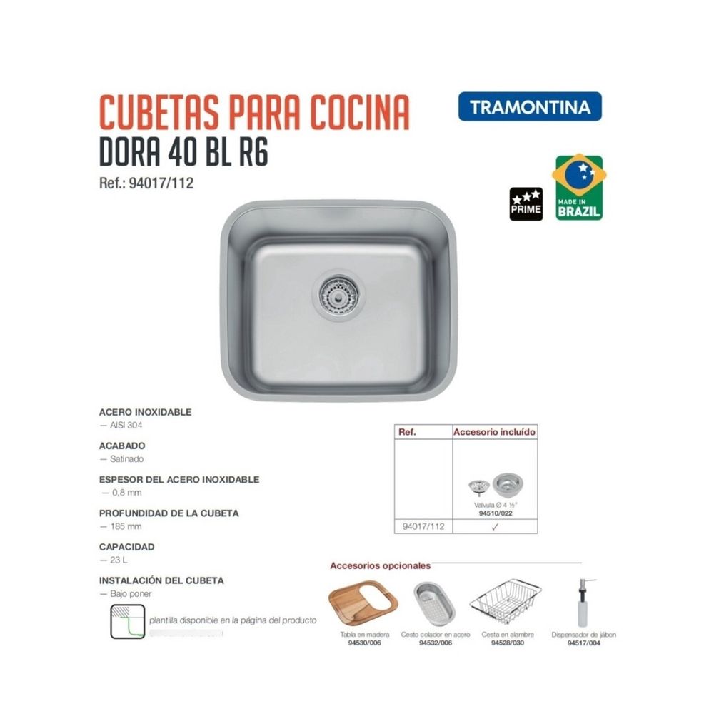 Cuba De Embutir Dora 40 Bl R6 Aço Inox 94017/112 Tramontina - Thony Ferragem