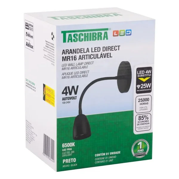 Arandela Led Direct Articulavel 4W 3000K Taschibra - Thony Ferragem