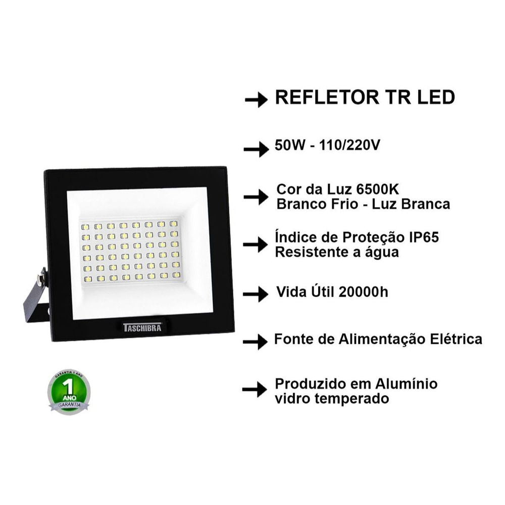 REFLETOR LED SLIM 50W 6500K BIVOLT PRETO - Thony Ferragem