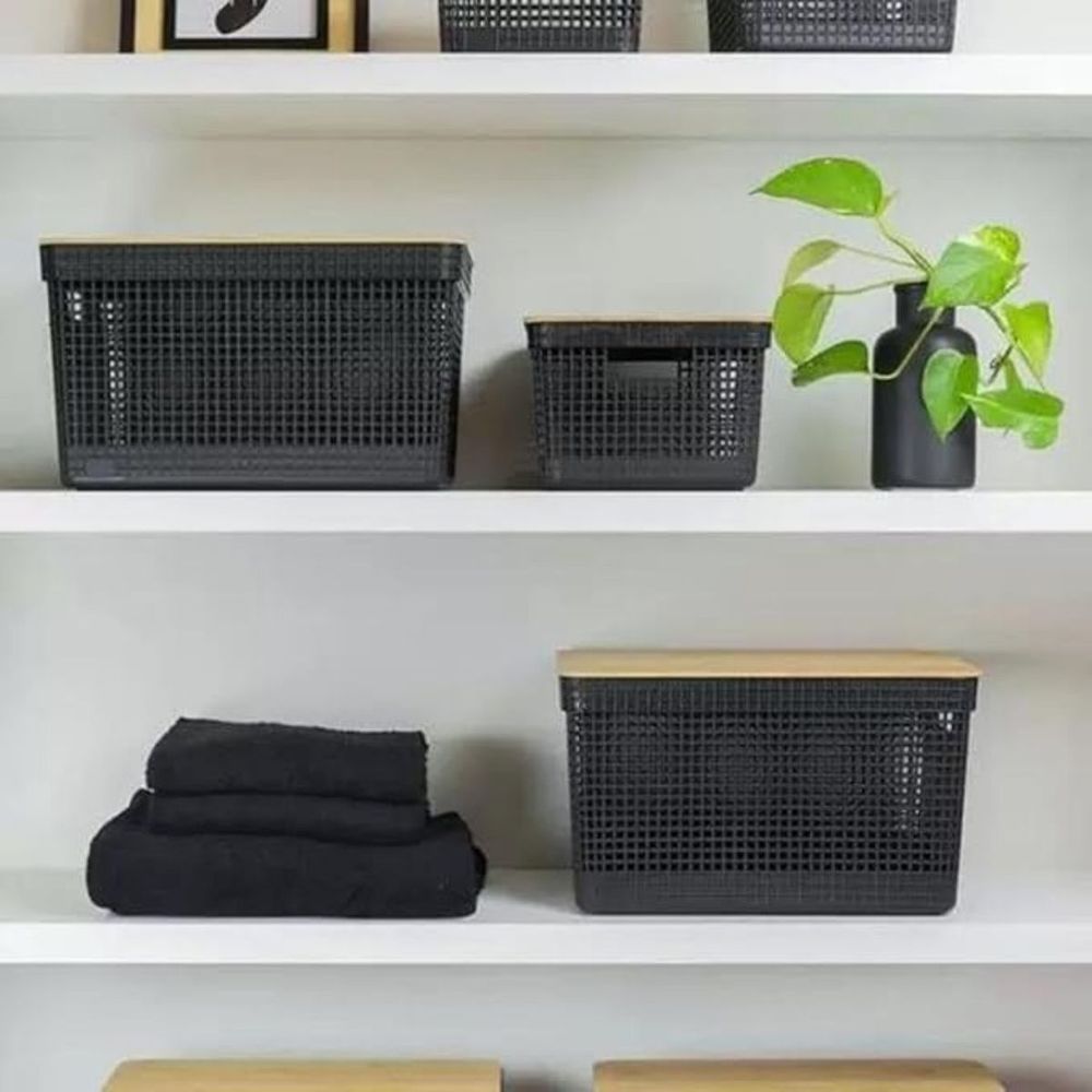 Cesto Grid C Tampa Bambu 20l Branco OU - Thony Ferragem