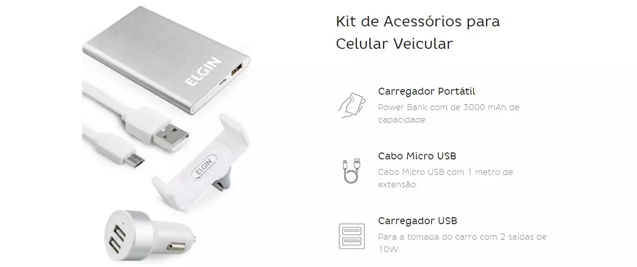 Kit Carregador Bateria Portatil 3000mah Elgin - Thony Ferragem