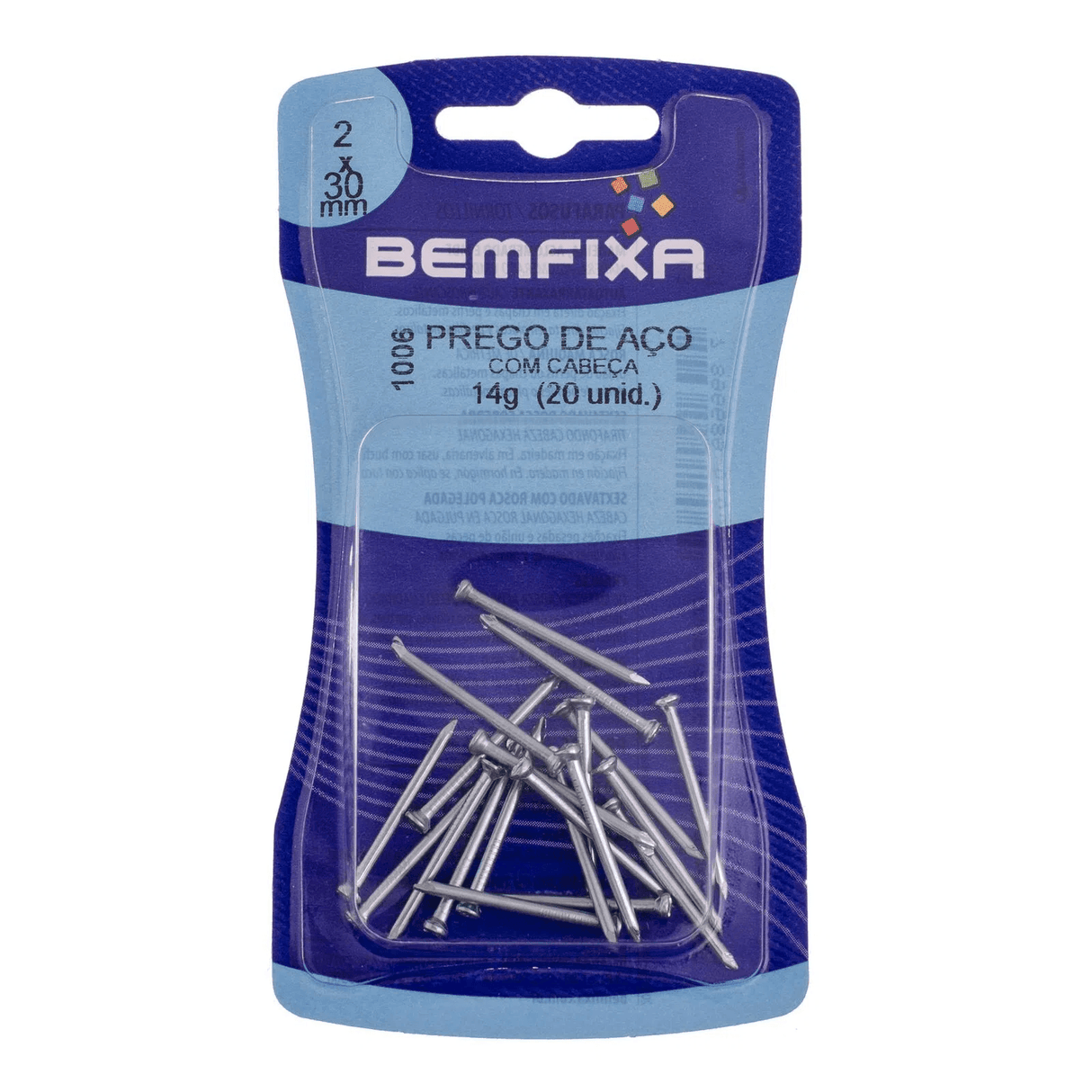 Cartela Prego Aço 2,40 X 30mm C/ Cabeça 20pc BemFixa