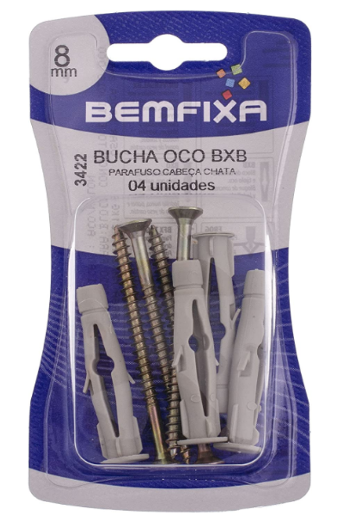 Bucha Bxb 8mm+ Parafuso Fenda 5,0x70mm BemFixa - Thony Ferragem