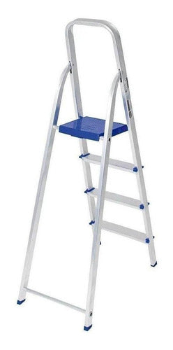 Escada Alumínio 4 Degraus  Prateado/ Azul 5102 Mor