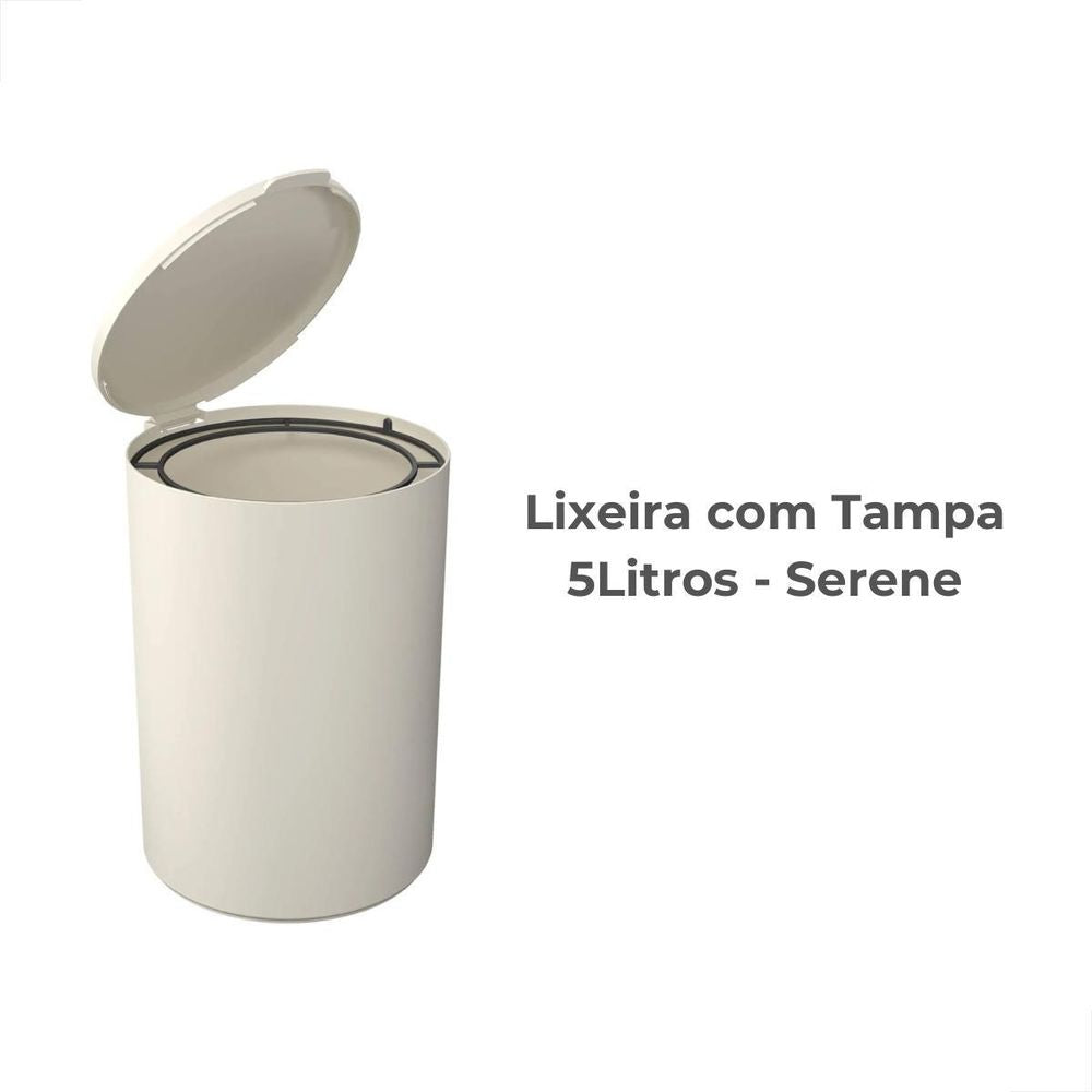Lixeira Com Tampa 5L Cinza Claro Serene Coza
