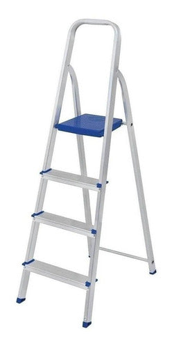 Escada Alumínio 4 Degraus  Prateado/ Azul 5102 Mor