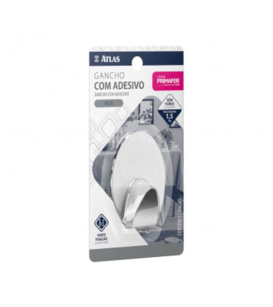 Gancho Adesivo Inox 1,5kg C/ 1 Pc - Thony Ferragem