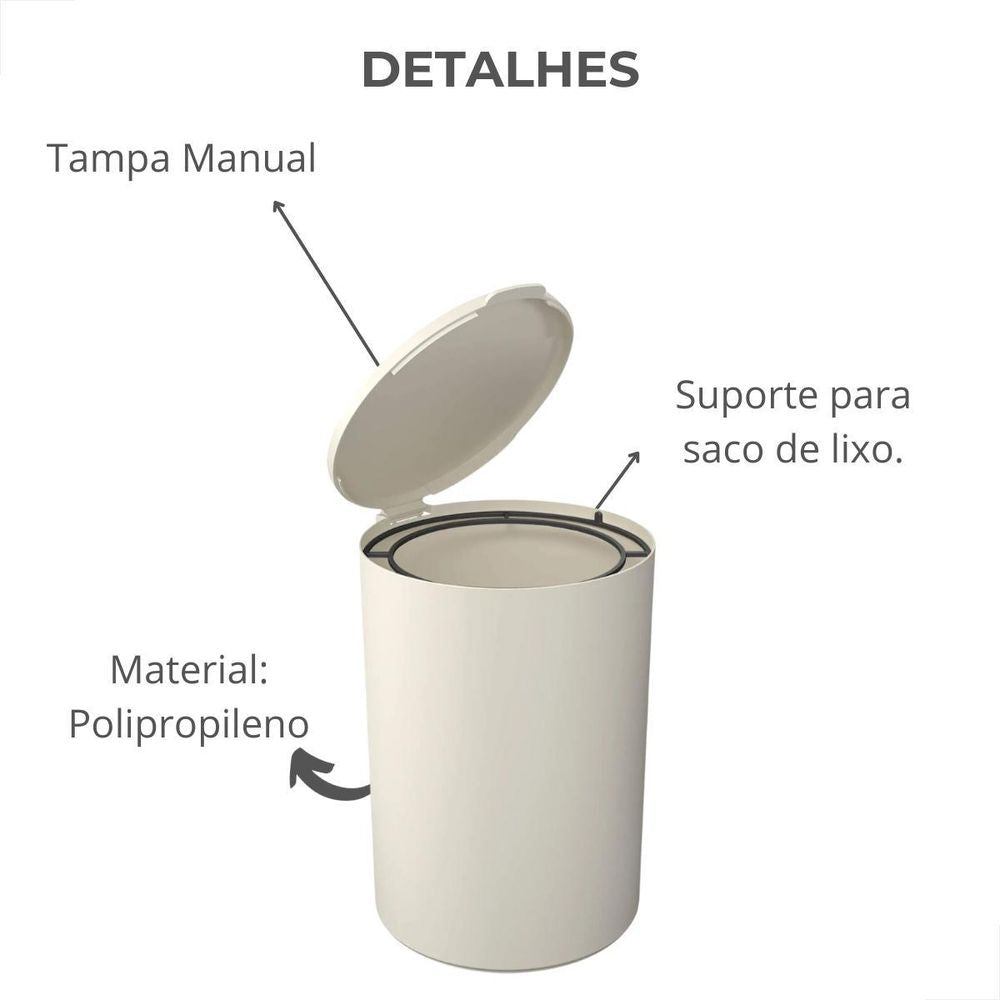 Lixeira Com Tampa 5L Cinza Claro Serene Coza