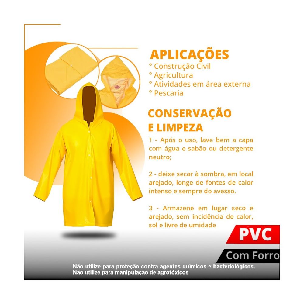 Capa De Chuva Forrada Amarela Com Manga Tam. Gg - Thony Ferragem