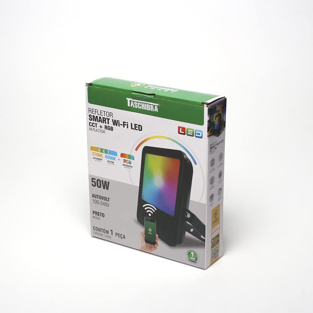 Refletor Smart   Wi-Fi LED 50w Rgb+Cct Preto Taschibra