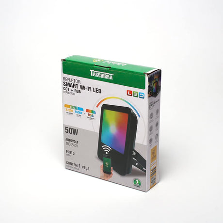 Refletor Smart   Wi-Fi LED 50w Rgb+Cct Preto Taschibra - Thony Ferragem