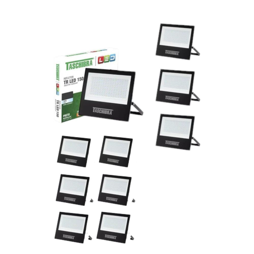 KIT 10  REFLETORES LED SLIM 150W 6500K PRETO