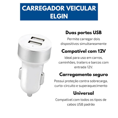 Carregador Veicular 12v Com 2 Saidas Usb Elgin - Thony Ferragem