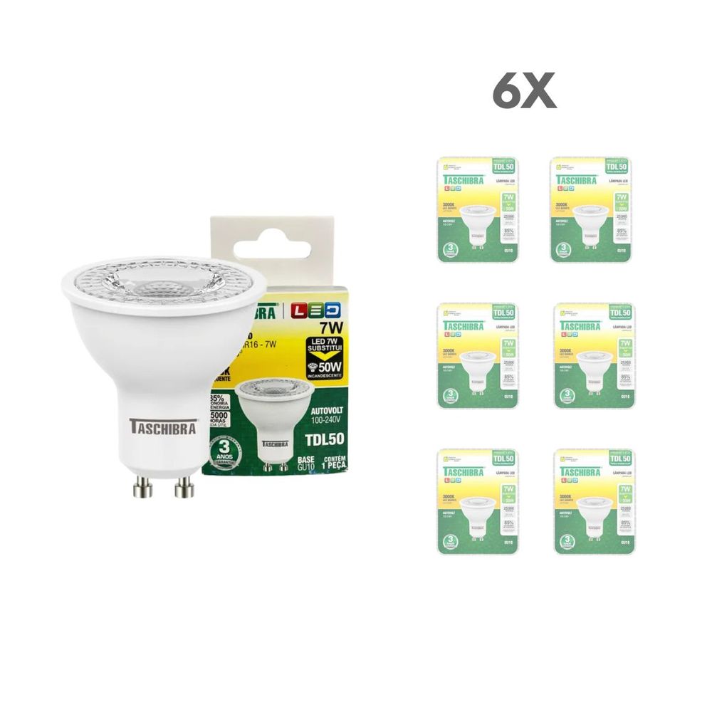 KIT 6   LAMPADA DICROICA TDL 50 7W 2700K GU10