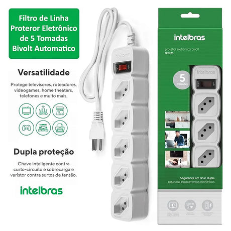 Filtro De Linha C/ 5 Tomadas Epe 205 Branco 1m Intelbras - Thony Ferragem