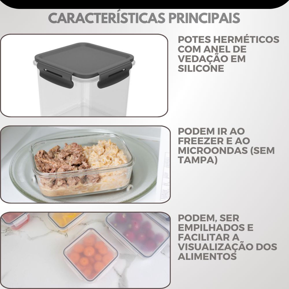 Pote Click Quadrado 1500ml Chumbo OU