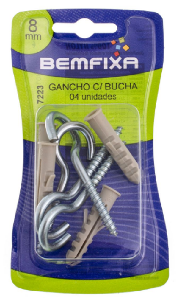 Cartela Gancho Zincado C/ Bucha 08mm - Thony Ferragem