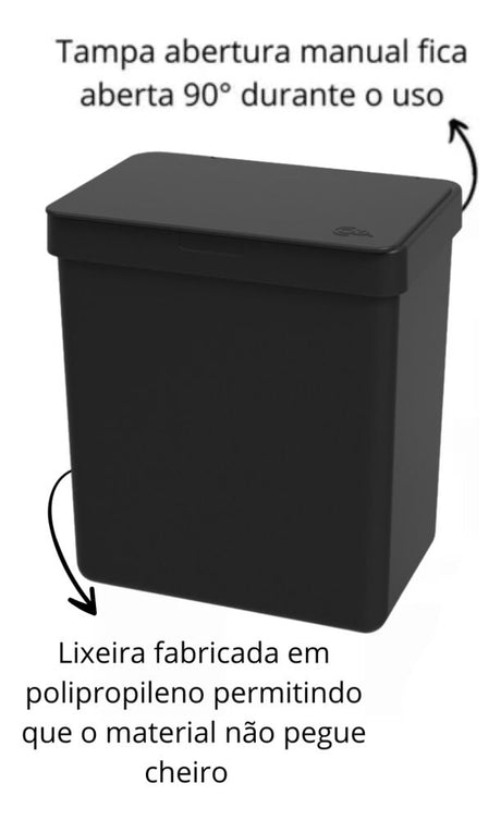 Lixeira Single 2,5L Preto Coza - Thony Ferragem