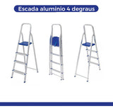 Escada Alumínio 4 Degraus  Prateado/ Azul 5102 Mor - Thony Ferragem