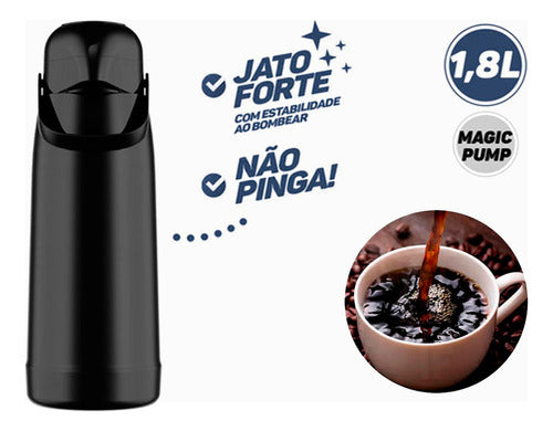 Garrafa Térmica De Vidro 1l Preta  Magic Pump Termolar - Thony Ferragem