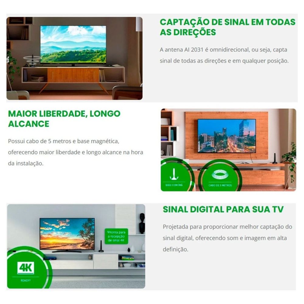 Antena De Tv Interna Uhf/Hdtv Ai 2025 2,5m - Thony Ferragem