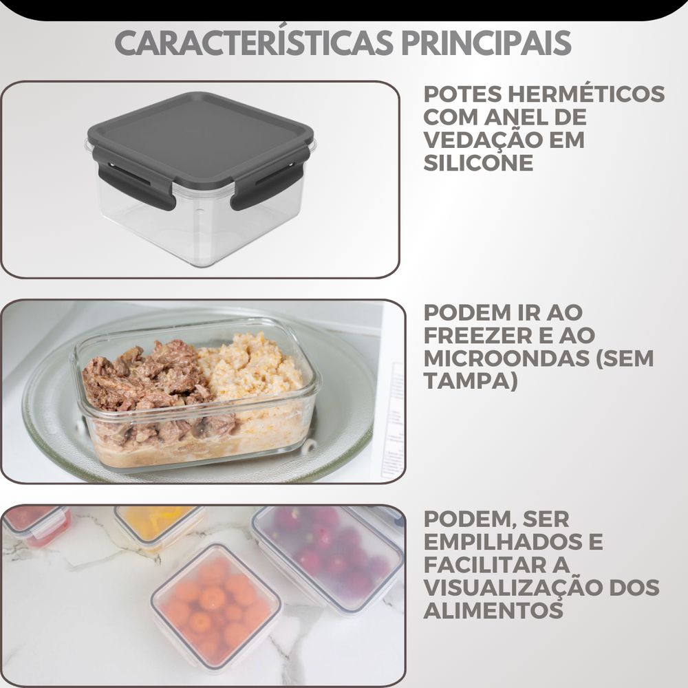 Pote Click Quadrado 800ml Chumbo OU