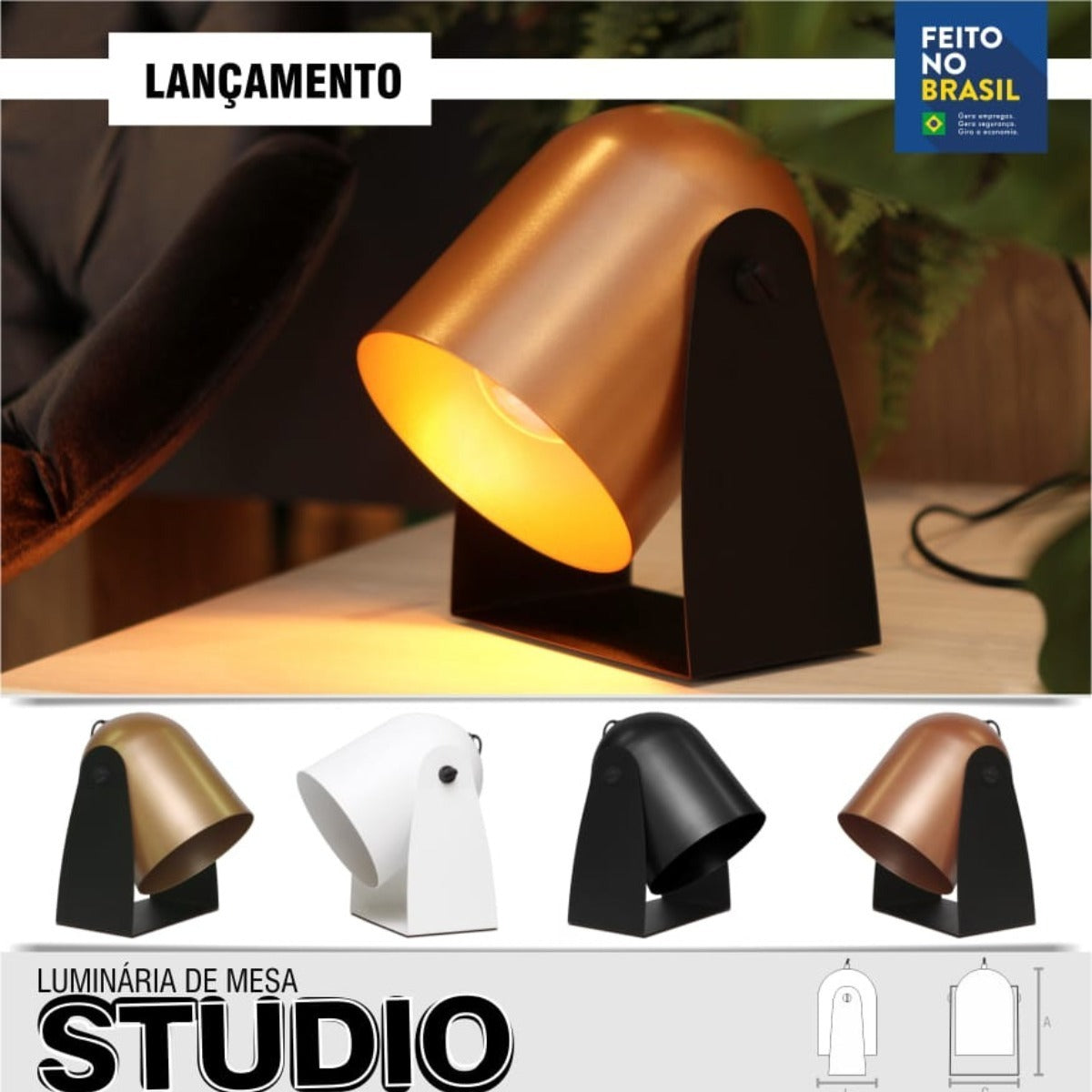 Luminaria Mesa Studio E27 Preto Fosco Taschibra