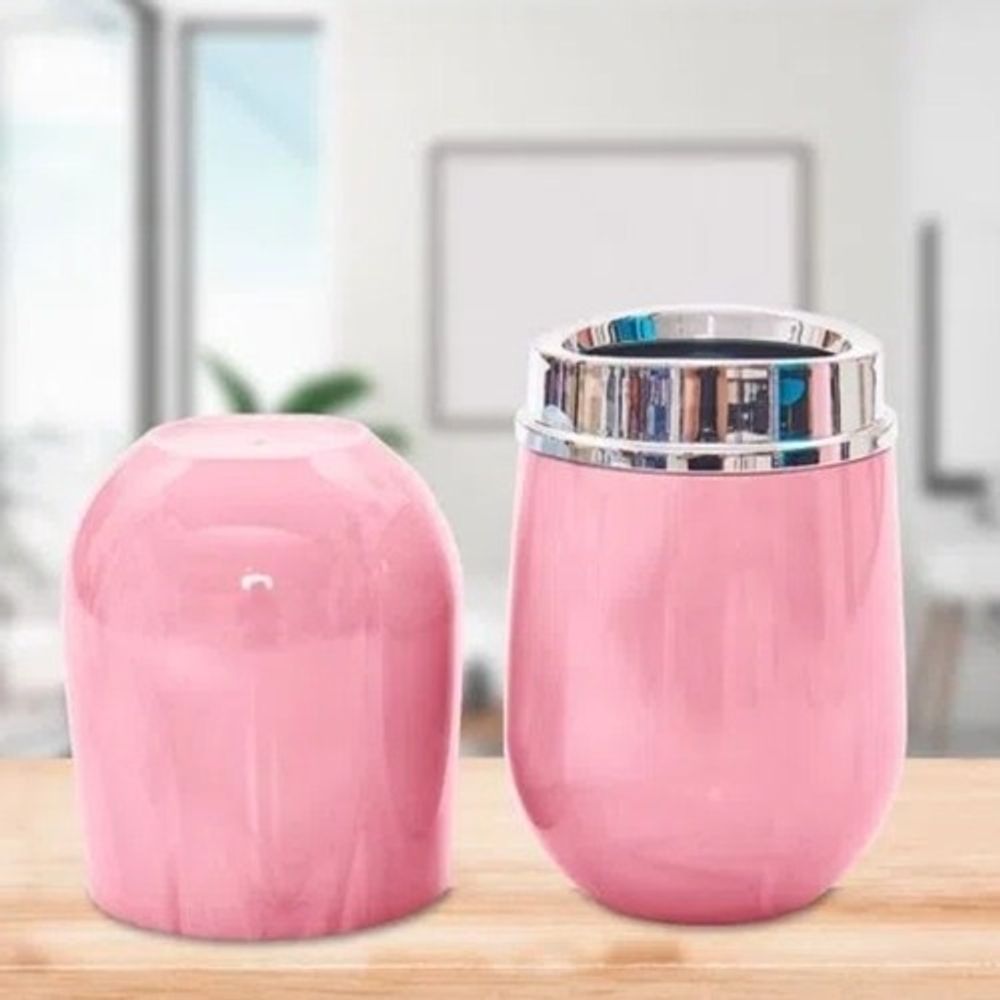Porta Escova Cromo Belly C/ Tampa Rosa Quartz OU