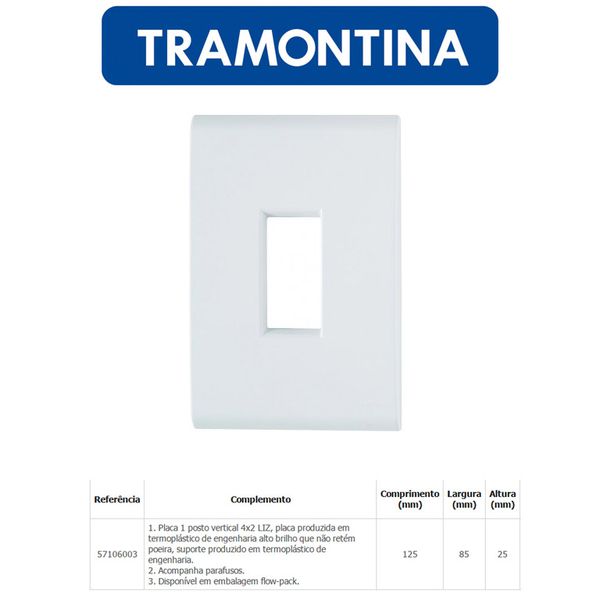 Placa 1p Vertical 4x2 - Liz Tramontina - Thony Ferragem