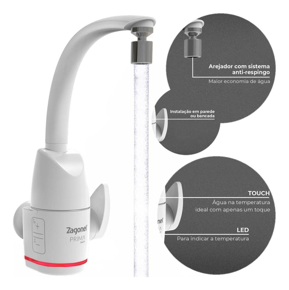 Torneira Elétrica Aquecida Prima Touch Led 5500 127v Zagonel