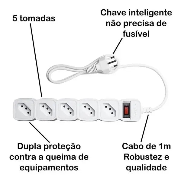 Filtro De Linha C/ 5 Tomadas Epe 205 Branco 1m Intelbras - Thony Ferragem