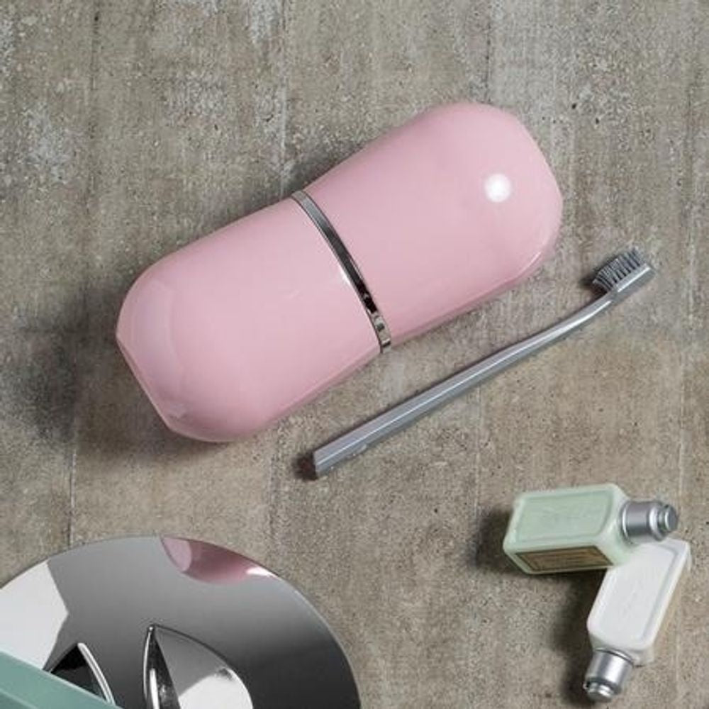 Porta Escova Cromo Belly C/ Tampa Rosa Quartz OU