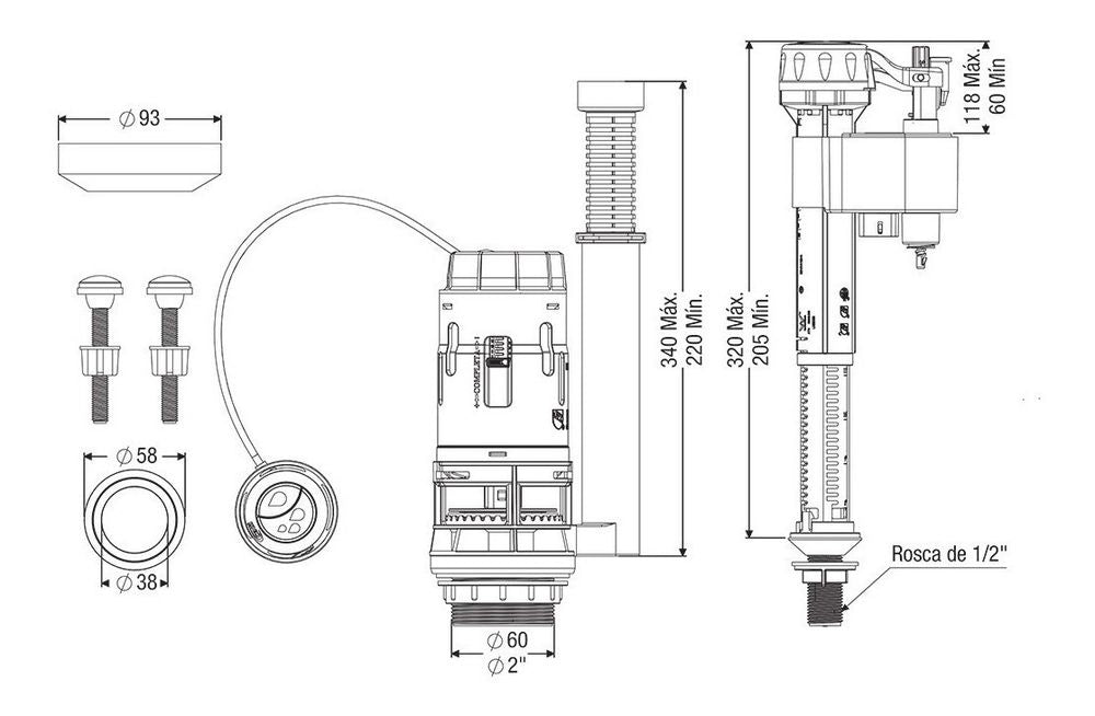 KIT CAIXA ACOPLADA COMPLETO DUAL FLUSH  CENSI - Thony Ferragem