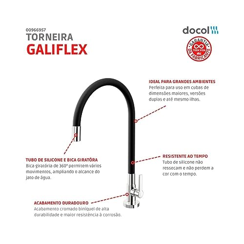 Torneira de Mesa para Cozinha Preto Galiflex Docol - Thony Ferragem