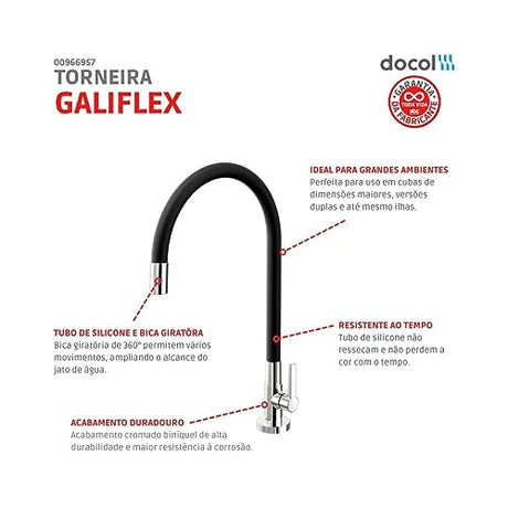 Torneira de Mesa para Cozinha Preto Galiflex Docol - Thony Ferragem