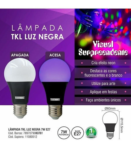 Lâmpada Led 7W TKL Luz Negra Taschibra - Thony Ferragem